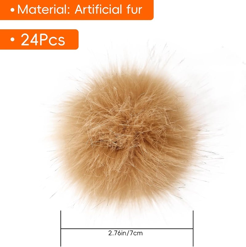 Daieeparty Daieparty 24 Pcs Dark Color Faux Fur Pom Pom Balls,Fluffy Pompom Balls with Elastic Loop Ball Detachable Knitting Accessories for Knitting Hats Beanies Shoes,Scarves,Glove - Image 2